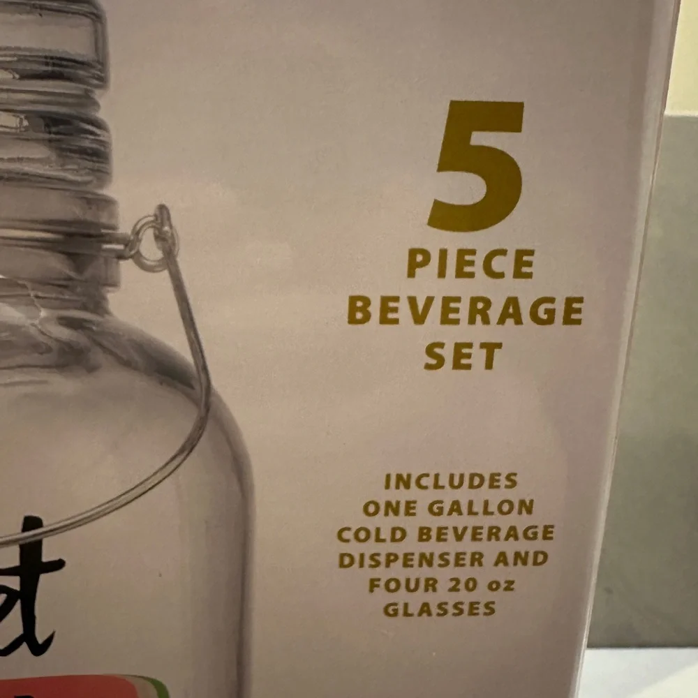 Vanilla Sky Home Essentials 5 Pc. Beverage Set (1 Gal Dispenser + 4 20 Oz Glass)